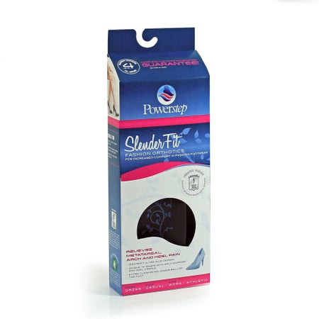 Fashion Orthotic Insole Powerstep® SlenderFit™ Full Length Polypropylene / VCT® Foam Women 9.5 to 10.5 Black / Blue