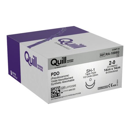 Absorbable Quill Barbed Suture with Needle Quill™ Polydioxanone SH-1 1/2 Circle Taper Point Needle Size 2-0 Barbed Monofilament