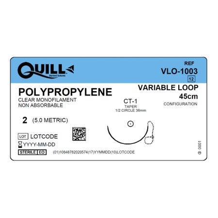 Nonabsorbable Quill Barbed Suture with Needle Quill™ Polypropylene CT-1 1/2 Circle Taper Point Needle Size 2 Barbed Monofilament