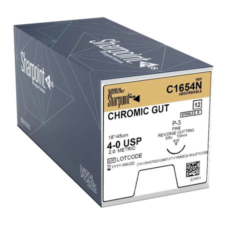 Absorbable Suture with Needle Surgical Specialties™ Chromic Gut DSM13 3/8 Circle Precision Reverse Cutting Needle Size 4-0 Monofilament