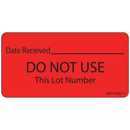 Pre-Printed / Write On Label MedVision® Auxiliary Label Red Paper DATE RECEIVED_______/DO NOT USE This Lot Number Black Quality Control Label 1-1/2 X 2-15/16 Inch