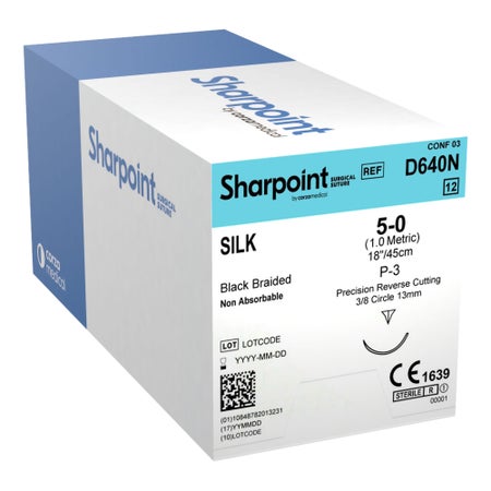Nonabsorbable Suture with Needle Surgical Specialties™ Silk P-3 3/8 Circle Precision Reverse Cutting Needle Size 5-0 Braided