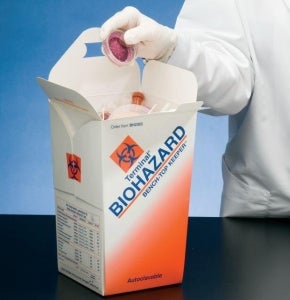 Whitney Medical Solutions™ Bench-Top Keeper™ Biohazard Waste Container 5000 cc, 6 L X 6 W X 10 H Inch, NonSterile For Disposal of Contaminated Petri Dishes, Plastic Assay Vials, Analyzer Cups and Other Non-sharp Waste
