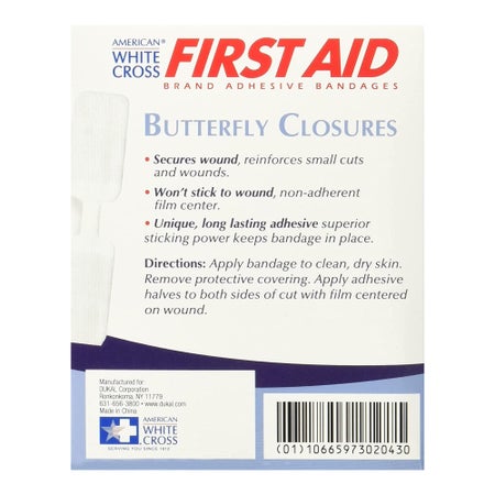 Skin Closure Strip First Aid Brand 1/8 X 1-13/16 Inch Nonwoven Material Butterfly Closure White