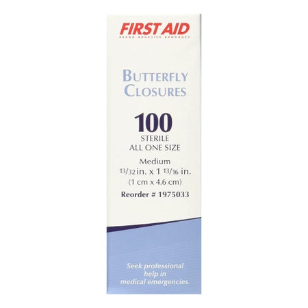 Skin Closure Strip First Aid Brand 1/8 X 1-13/16 Inch Nonwoven Material Butterfly Closure White