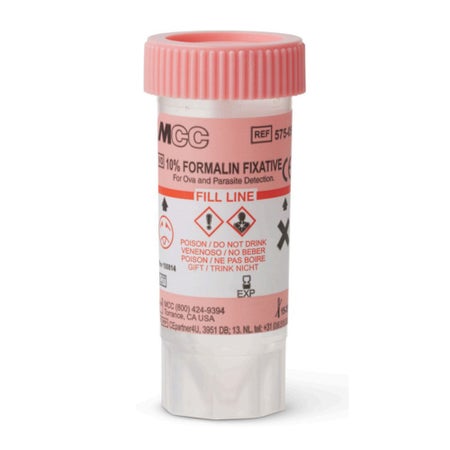 Prefilled Formalin Container 8 mL Fill in 15 mL (.5 oz.) Screw Cap Warning Label / Patient Information NonSterile