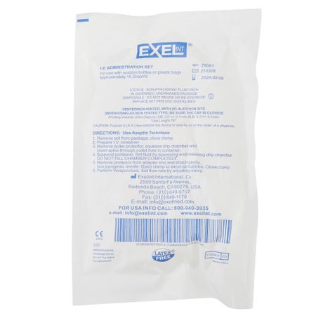 Primary IV Administration Set ExeLInt® Gravity 1 Port 15 Drops / mL Drip Rate Without Filter 78 Inch Tubing Solution Without Flow Regulator
