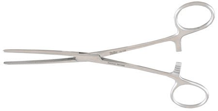Intestinal Forceps Miltex® Baby Doyen 6-1/2 Inch Length OR / Surgical Grade German Stainless Steel NonSterile Locking Finger Ring Handle Straight Blunt Serrated Tips