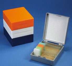 Slide Storage Box Globe® Scientific 25 X 75 mm Storage Box and 1 X 3 Inch Microscope Slides Gray ABS Plastic / Cork 25 Slide Capacity