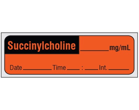 Drug Label Shamrock Syringe Label SUCCINYLCHOLINE _____ mg / mL / Date _____ Time _____ Int. _____ Fluorescent Red 1/2 X 1 Inch