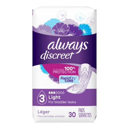 Bladder Control Pad Always® Discreet 9.4 Inch Length Light Absorbency Super Absorbent Core Size 3
