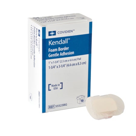 Foam Dressing Kendall™ Border Foam Gentle Adhesion 1-3/4 X 3-1/4 Inch With Border Film Backing Silicone Adhesive Rectangle Sterile