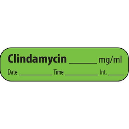 Drug Label MedVision® Anesthesia Label Clindamycin_mg/mL Date_Time_Int_ Fluorescent Green 5/16 X 1-1/4 Inch