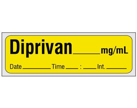 Drug Label Shamrock Syringe Label Diprivan _mg/mL Date_Time_Int_ Yellow 1/2 X 1 Inch