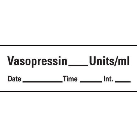 Drug Label Anesthesia Label Tape Vasopressin_Units/mL Date_Time_Int_ White 1/2 X 1-1/2 Inch