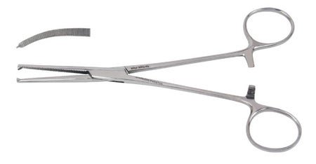 Hemostatic Forceps Vantage® Rochester-Ochsner 6-1/4 Inch Length Floor / Office Grade Pakistani Stainless Steel NonSterile Locking Finger Ring Handle Curved Serrated Tips with 1 X 2 Teeth