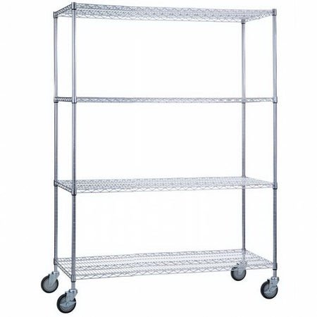Linen Cart 4 Shelves 500 lbs. Weight Capacity Chrome Plated 5 Inch Casters, 2 Locking