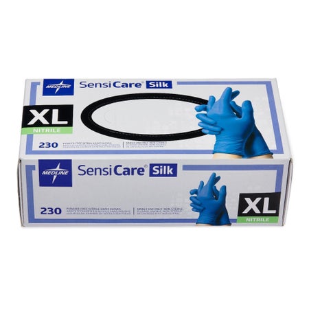 Exam Glove SensiCare® Silk X-Large 230 per Box NonSterile Nitrile Standard Cuff Length Textured Fingertips Dark Blue Chemo Tested
