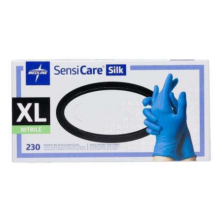 Exam Glove SensiCare® Silk X-Large 230 per Box NonSterile Nitrile Standard Cuff Length Textured Fingertips Dark Blue Chemo Tested