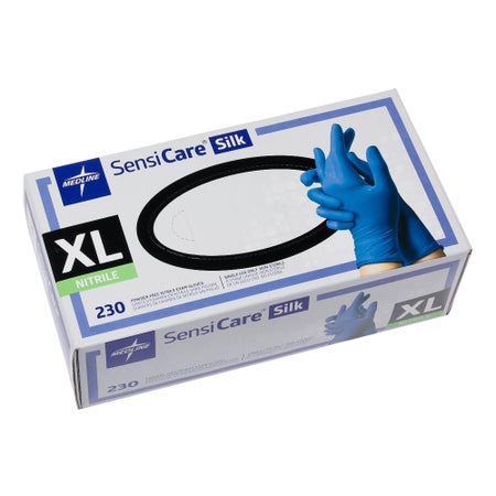 Exam Glove SensiCare® Silk X-Large 230 per Box NonSterile Nitrile Standard Cuff Length Textured Fingertips Dark Blue Chemo Tested