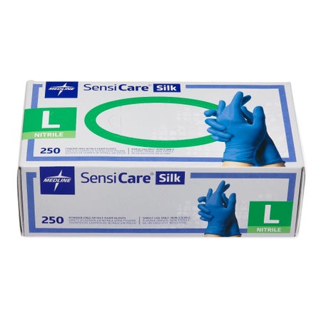Exam Glove SensiCare® Silk Large 250 per Box NonSterile Nitrile Standard Cuff Length Textured Fingertips Dark Blue Chemo Tested
