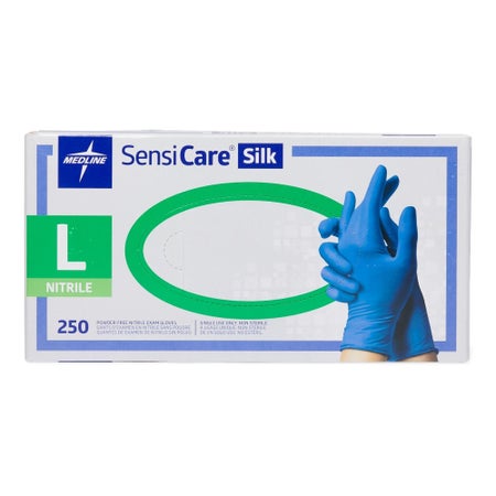 Exam Glove SensiCare® Silk Large 250 per Box NonSterile Nitrile Standard Cuff Length Textured Fingertips Dark Blue Chemo Tested