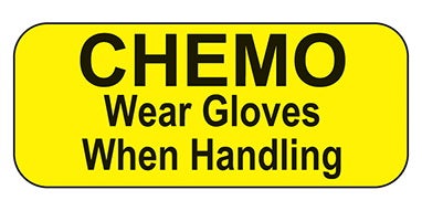 Pre-Printed Label Indeed Caution Label Yellow Paper Chemo wear Gloves When Handling Black Biohazard 3/8 X 1-5/8 Inch