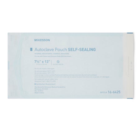 Sterilization Pouch McKesson Ethylene Oxide (EO) Gas / Steam 7-1/2 X 13 Inch White / Blue Self Seal Paper / Film