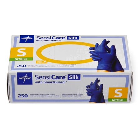 Exam Glove SensiCare® Silk Small 250 per Box NonSterile Nitrile Standard Cuff Length Textured Fingertips Dark Blue Chemo Tested
