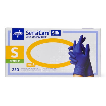 Exam Glove SensiCare® Silk Small 250 per Box NonSterile Nitrile Standard Cuff Length Textured Fingertips Dark Blue Chemo Tested