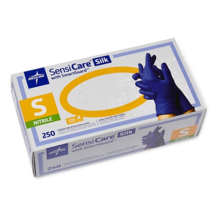 Exam Glove SensiCare® Silk Small 250 per Box NonSterile Nitrile Standard Cuff Length Textured Fingertips Dark Blue Chemo Tested