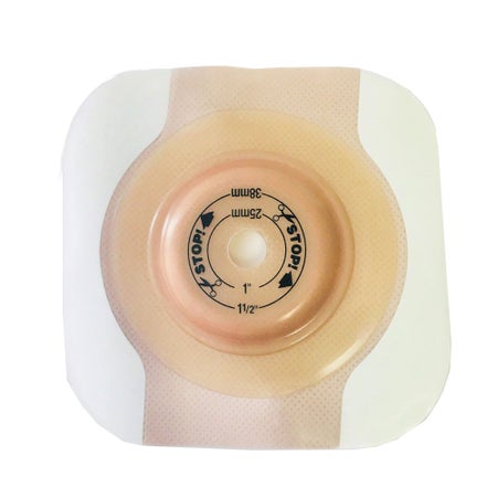 Ostomy Barrier New Image™ CeraPlus™ Trim to Fit, Extended Wear Adhesive Tape Borders 44 mm Flange Green Code System 0 to 1 Inch Opening