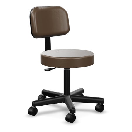 Exam Stool Padded Backrest Air Spring Height Adjustment 2 Inch Twin Wheel Carpet Casters Mocha