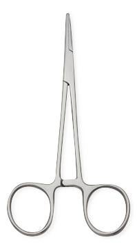 Mosquito Forceps Centurion® 5 Inch Length Floor / Office Grade Stainless Steel Sterile Locking Finger Ring Handle Straight Serrated Tips