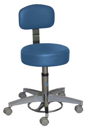 Exam Stool Adjustable Backrest Pneumatic Height Adjustment 2 Inch Dual Wheel Casters Gray