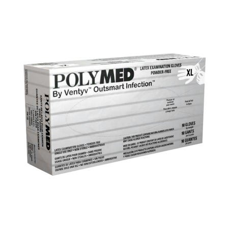 Exam Glove Polymed® X-Large 90 per Box NonSterile Latex Standard Cuff Length Fully Textured Ivory Not Rated