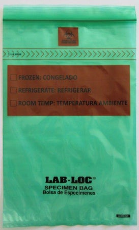 Specimen Transport Bag with Document Pouch Lab-Loc® 6 X 9 Inch Zip Closure Biohazard Symbol / Storage Instructions NonSterile