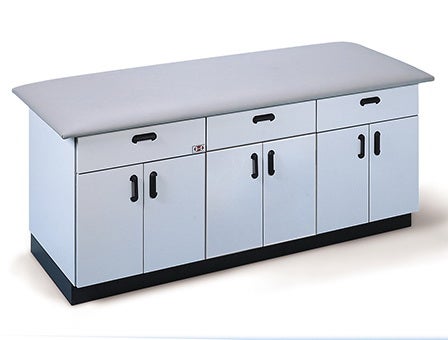 Treatment Cabinet Floor Standing Urethane Foam / Polyvinyl Chloride / Plywood Base 3 Drawers 1 Shelf Keyed Lock