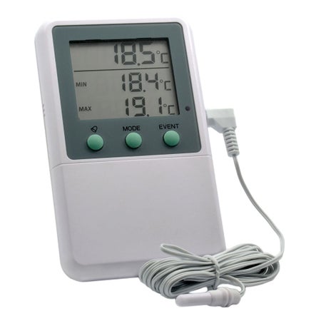 Digital Refrigerator / Freezer Thermometer with Alarm Thermco® Fahrenheit / Celsius -58° to +158°F (-50° to +70°C) Bottle Probe Desk / Wall Mount Battery Operated