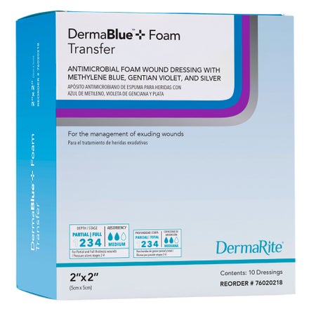 Silver Foam Dressing DermaBlue+™ Foam 2 X 2 Inch Square Sterile