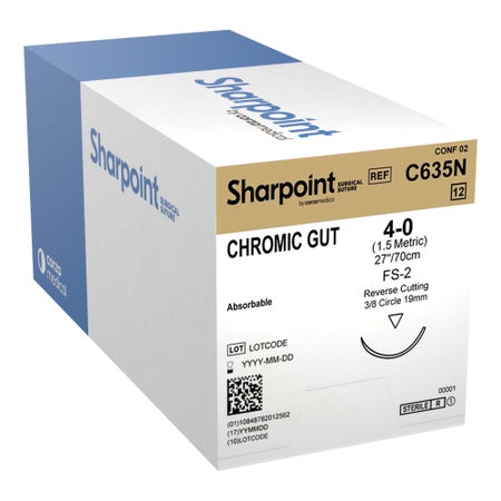 Absorbable Suture with Needle Surgical Specialties™ Chromic Gut DSM19 3/8 Circle Precision Reverse Cutting Needle Size 4-0 Monofilament