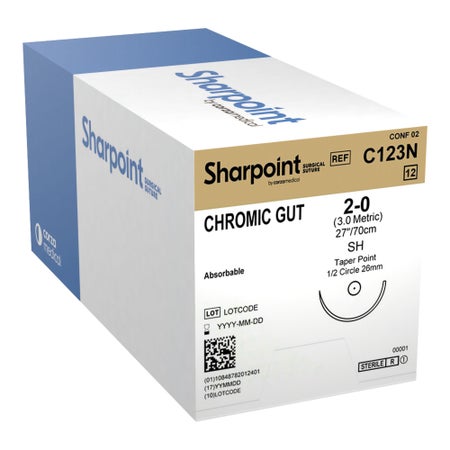 Absorbable Suture with Needle Surgical Specialties™ Chromic Gut HR 26 1/2 Circle Taper Point Needle Size 2-0 Monofilament