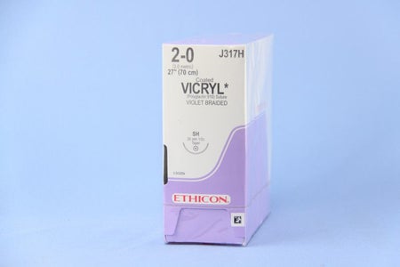 Absorbable Suture with Needle Coated Vicryl™ Polyglactin 910 SH 1/2 Circle Taper Point Needle Size 2-0 Braided