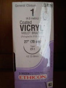 Absorbable Suture with Needle Coated Vicryl™ Polyglactin 910 CT-1 1/2 Circle Taper Point Needle Size 1 Braided