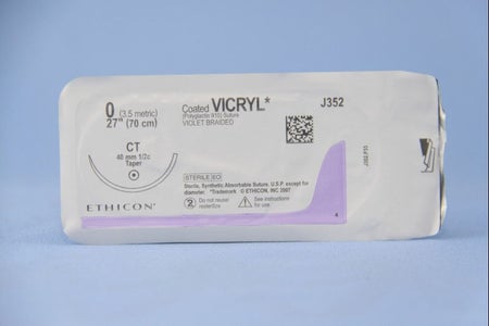 Absorbable Suture with Needle Coated Vicryl™ Polyglactin 910 CT 1/2 Circle Taper Point Needle Size 0 Braided