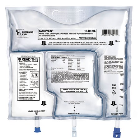 Kabiven® Amino Acids / Electrolytes / Dextrose / Lipid 3.3% - 0.7% - 9.8% - 3.9% Emulsion 1,540 mL