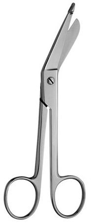 Bandage Scissors V. Mueller® Lister 7-1/4 Inch Length OR / Surgical Grade German Stainless Steel NonSterile Finger Ring Handle Angled Blunt Tip / Blunt Tip