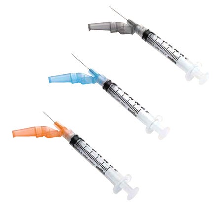 Safety Hypodermic Syringe with Needle Needle-Pro® EDGE™ 3 mL 1 Inch 22 Gauge Hinged Safety Needle Regular Wall