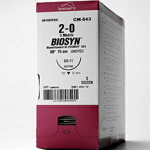 Absorbable Suture with Needle Biosyn™ Polyester C-14 3/8 Circle Reverse Cutting Needle Size 3-0 Monofilament
