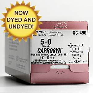 Absorbable Suture with Needle Caprosyn™ Polyester P-13 3/8 Circle Precision Reverse Cutting Needle Size 5-0 Monofilament